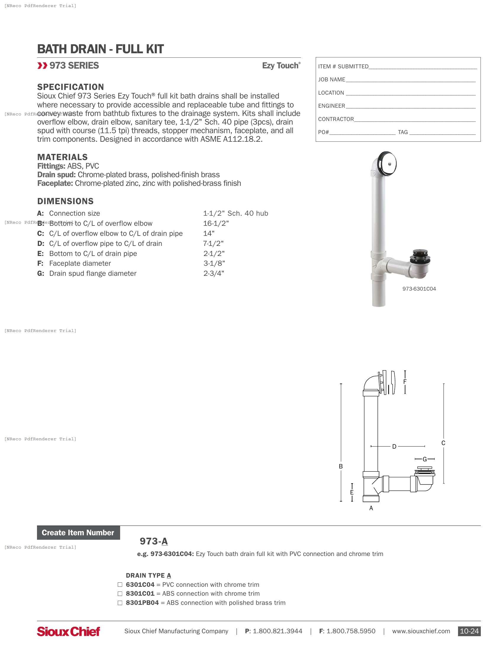 973 SERIES - EZY TOUCH BATH DRAIN FULL KIT - SPEC SHEET.PDF Specification Document